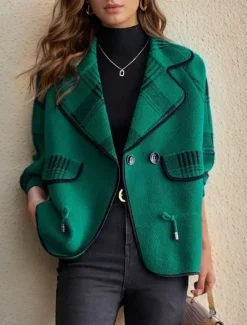 Outlet Women's Sweater Cardigan Sweater Jacket Shirt Collar Knit Patchwork Button Knitted Raglan Sleeves Spring Fall Daily Holiday Weekend Daily Stylish Casual Long Sleeve Plaid Color Block Black Women Blazers & Suits