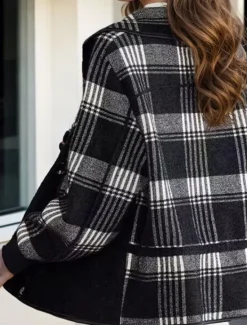 Outlet Women's Sweater Cardigan Sweater Jacket Shirt Collar Knit Patchwork Button Knitted Raglan Sleeves Spring Fall Daily Holiday Weekend Daily Stylish Casual Long Sleeve Plaid Color Block Black Women Blazers & Suits
