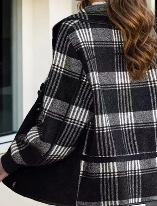 Outlet Women's Sweater Cardigan Sweater Jacket Shirt Collar Knit Patchwork Button Knitted Raglan Sleeves Spring Fall Daily Holiday Weekend Daily Stylish Casual Long Sleeve Plaid Color Block Black Women Blazers & Suits