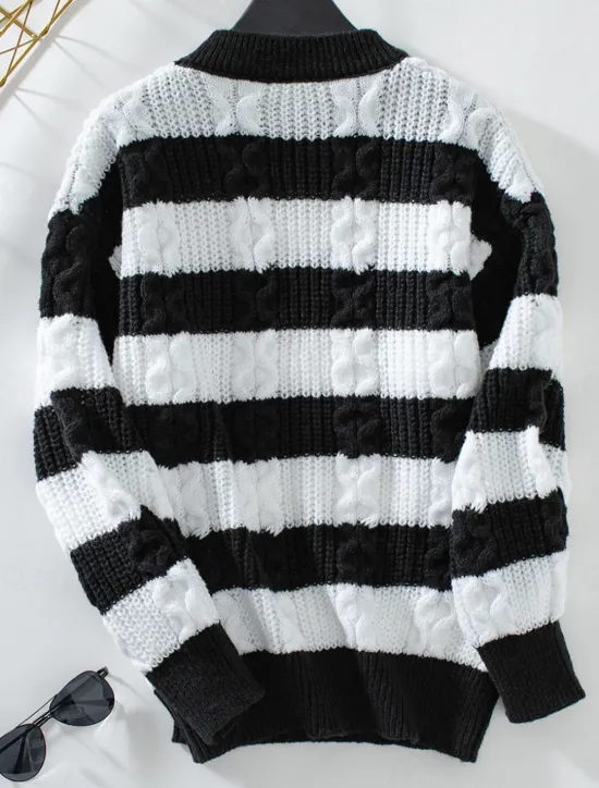 Women's Sweater Casual Soft Striped Ribbed Crew Neck Knitted Long Sleeve Regular Tops Knit Outdoor Daily Weekend Coffee Fall Winter Women Pullovers & Tops