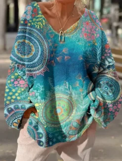 Hot Women's Sweater Casual Soft Floral Graphic Ribbed V Neck Knitted Print Long Sleeve Regular Tops Knit Outdoor Daily Weekend Pink Blue Fall Winter Women Pullovers & Tops