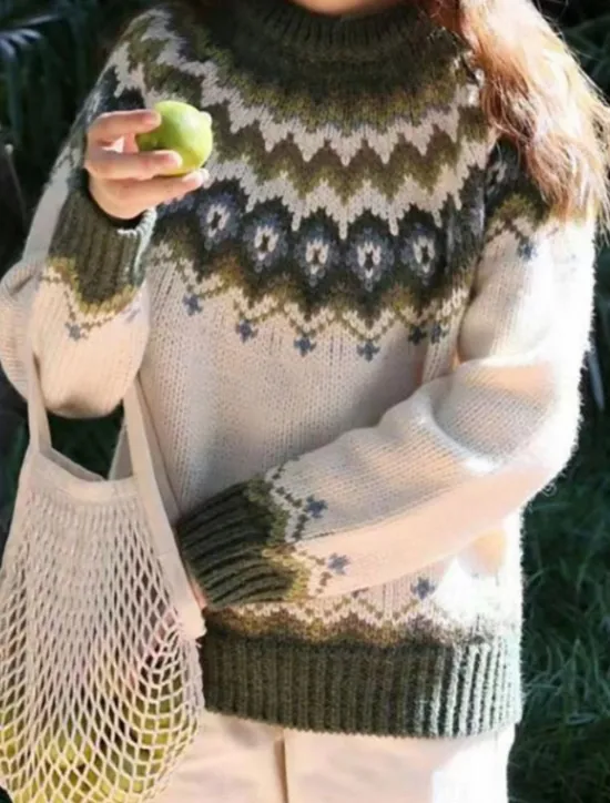 Discount Women's Sweater Casual Soft Geometric Paisley Ribbed Crew Neck Knitted Long Sleeve Regular Tops Knit Outdoor Daily Weekend Red Blue Fall Winter Women Pullovers & Tops