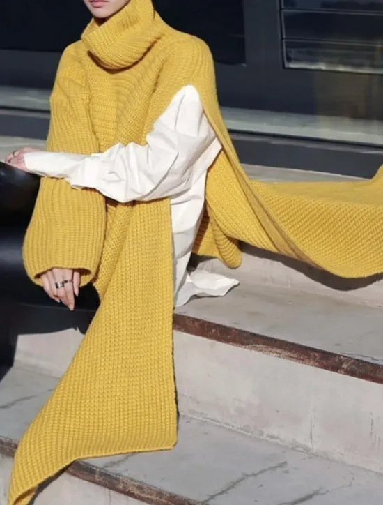 Women's Sweater Casual Soft Pure Color Ribbed Turtleneck Split Knitted Long Sleeve Regular Tops Knit Outdoor Daily Weekend White Yellow Fall Winter Women Pullovers & Tops