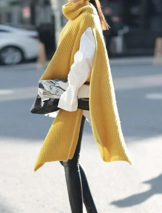 Women's Sweater Casual Soft Pure Color Ribbed Turtleneck Split Knitted Long Sleeve Regular Tops Knit Outdoor Daily Weekend White Yellow Fall Winter Women Pullovers & Tops