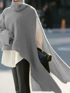 Women's Sweater Casual Soft Pure Color Ribbed Turtleneck Split Knitted Long Sleeve Regular Tops Knit Outdoor Daily Weekend White Yellow Fall Winter Women Pullovers & Tops