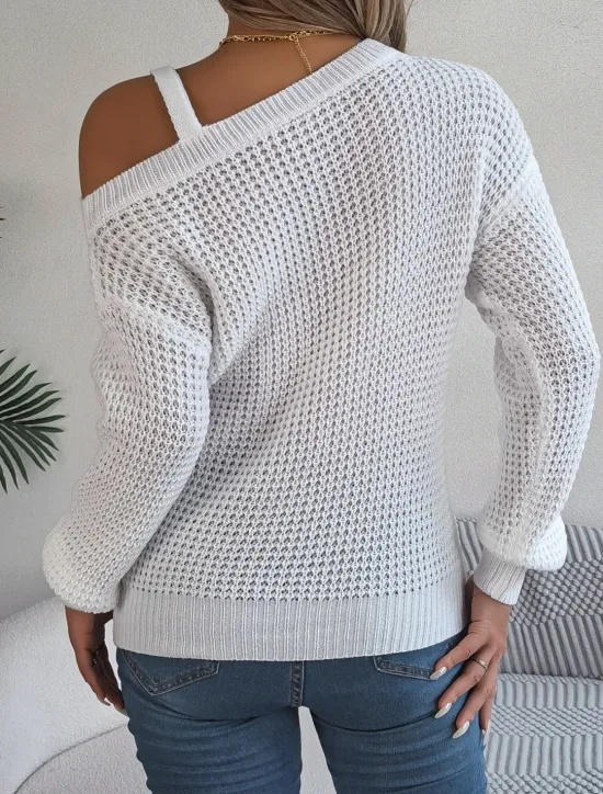 Women's Sweater Casual Soft Pure Color Chunky One Shoulder Knitted Long Sleeve Regular Tops Knit Outdoor Daily Weekend White Pink Fall Winter Women Pullovers & Tops