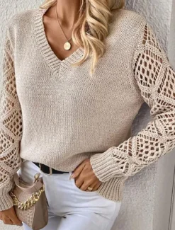 Hot Women's Sweater Casual Soft Pure Color Ribbed Crew Neck Knitted Long Sleeve Regular Tops Knit Outdoor Daily Weekend Black White Fall Winter Women Pullovers & Tops