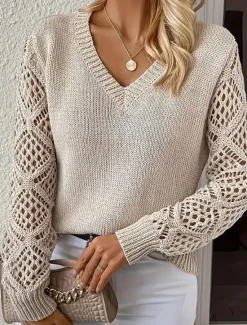 Hot Women's Sweater Casual Soft Pure Color Ribbed Crew Neck Knitted Long Sleeve Regular Tops Knit Outdoor Daily Weekend Black White Fall Winter Women Pullovers & Tops
