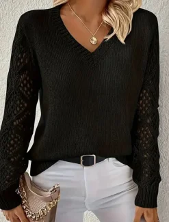 Hot Women's Sweater Casual Soft Pure Color Ribbed Crew Neck Knitted Long Sleeve Regular Tops Knit Outdoor Daily Weekend Black White Fall Winter Women Pullovers & Tops