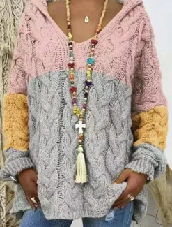 Discount Women's Sweater Casual Soft Pure Color Chunky Hooded Knitted Long Sleeve Regular Tops Knit Outdoor Daily Weekend Pink Blue Fall Winter Women Pullovers & Tops