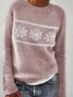 Discount Women's Sweater Casual Soft Heart Geometric Ribbed Crew Neck Knitted Long Sleeve Regular Tops Knit Outdoor Daily Weekend Pink Red Fall Winter Women Pullovers & Tops