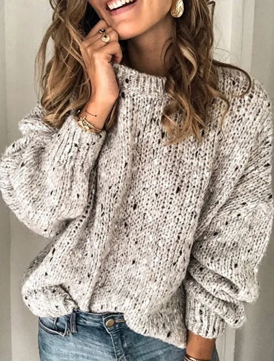 Sale Women's Sweater Casual Soft Pure Color Ribbed Crew Neck Knitted Long Sleeve Regular Tops Knit Outdoor Daily Weekend Blue Light Grey Fall Winter Women Hoodies & Sweatshirts