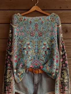 Women's Sweater Casual Soft Floral Graphic Ribbed Boat Neck Floral Knitted Print Long Sleeve Regular Tops Knit Outdoor Daily Weekend Yellow Pink Spring Fall Women Pullovers & Tops