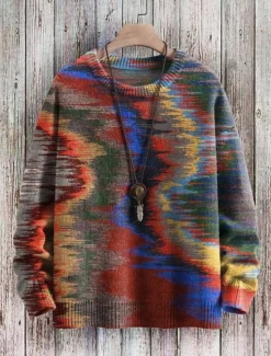 Online Women's Sweater Casual Soft Graphic Color Block Ribbed Crew Neck Knitted Print Long Sleeve Regular Tops Knit Outdoor Daily Weekend Red Royal Blue Fall Winter Women Pullovers & Tops