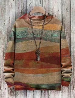 Online Women's Sweater Casual Soft Graphic Color Block Ribbed Crew Neck Knitted Print Long Sleeve Regular Tops Knit Outdoor Daily Weekend Red Royal Blue Fall Winter Women Pullovers & Tops