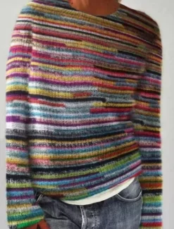 New Women's Sweater Casual Soft Graphic Color Block Striped Ribbed Crew Neck Knitted Print Long Sleeve Regular Tops Knit Outdoor Daily Weekend Black Yellow Fall Winter Women Pullovers & Tops