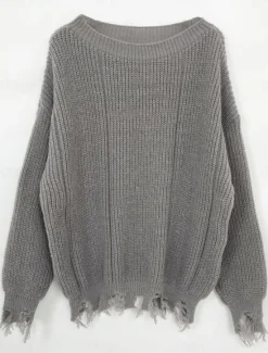 Women's Sweater Casual Soft Pure Color Ribbed Crew Neck Tassel Knitted Long Sleeve Regular Tops Knit Outdoor Daily Weekend Army Green Khaki Fall Winter Women Pullovers & Tops