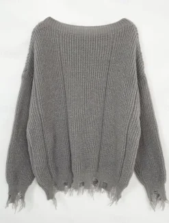 Women's Sweater Casual Soft Pure Color Ribbed Crew Neck Tassel Knitted Long Sleeve Regular Tops Knit Outdoor Daily Weekend Army Green Khaki Fall Winter Women Pullovers & Tops