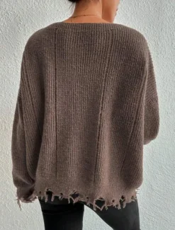 Women's Sweater Casual Soft Pure Color Ribbed Crew Neck Tassel Knitted Long Sleeve Regular Tops Knit Outdoor Daily Weekend Army Green Khaki Fall Winter Women Pullovers & Tops