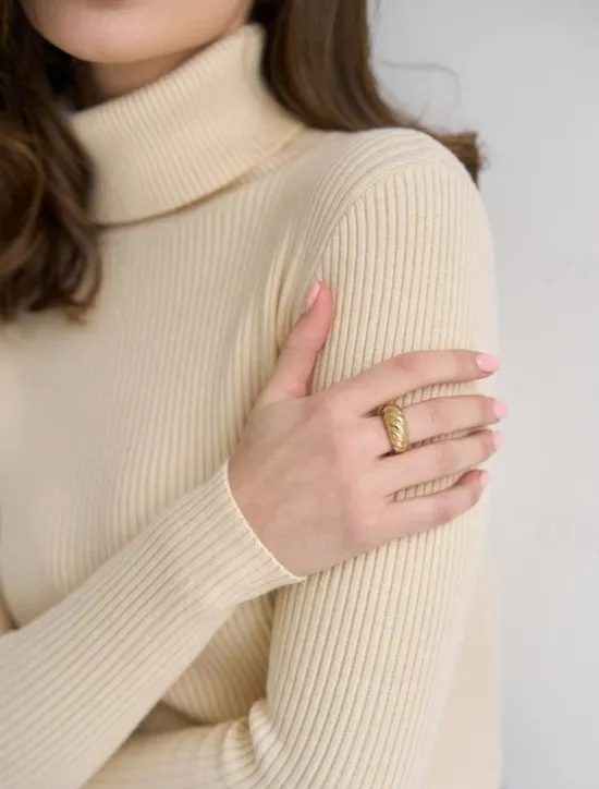 Discount Women's Sweater Casual Soft Pure Color Ribbed Turtleneck Knitted Long Sleeve Regular Tops Knit Outdoor Daily Weekend Black White Fall Winter Women Pullovers & Tops