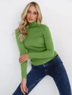 Discount Women's Sweater Casual Soft Pure Color Ribbed Turtleneck Knitted Long Sleeve Regular Tops Knit Outdoor Daily Weekend Black White Fall Winter Women Pullovers & Tops
