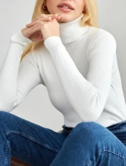 Discount Women's Sweater Casual Soft Pure Color Ribbed Turtleneck Knitted Long Sleeve Regular Tops Knit Outdoor Daily Weekend Black White Fall Winter Women Pullovers & Tops