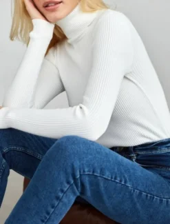 Discount Women's Sweater Casual Soft Pure Color Ribbed Turtleneck Knitted Long Sleeve Regular Tops Knit Outdoor Daily Weekend Black White Fall Winter Women Pullovers & Tops