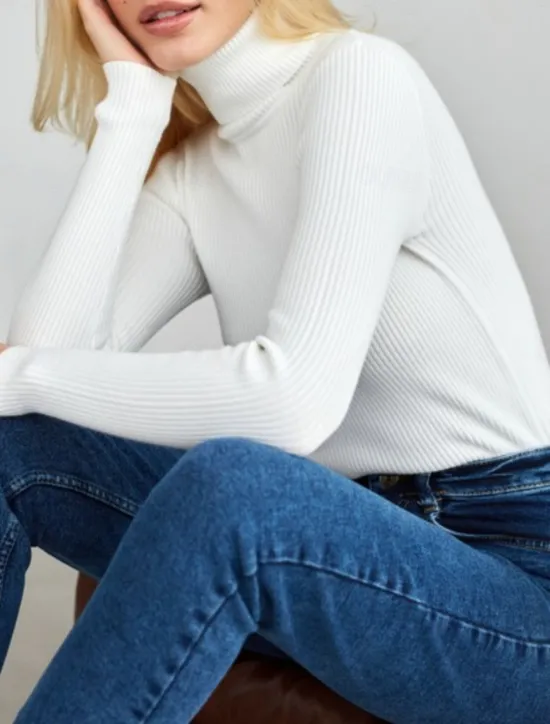 Discount Women's Sweater Casual Soft Pure Color Ribbed Turtleneck Knitted Long Sleeve Regular Tops Knit Outdoor Daily Weekend Black White Fall Winter Women Pullovers & Tops