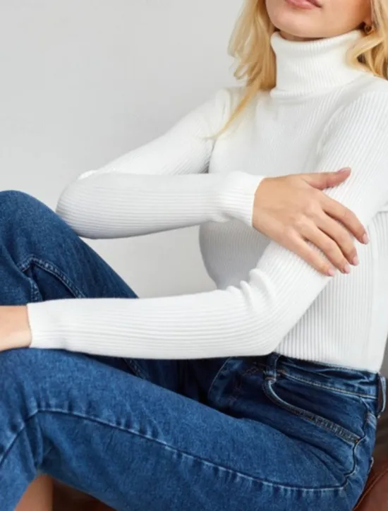 Discount Women's Sweater Casual Soft Pure Color Ribbed Turtleneck Knitted Long Sleeve Regular Tops Knit Outdoor Daily Weekend Black White Fall Winter Women Pullovers & Tops