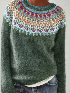 New Women's Sweater Casual Soft Geometric Ribbed Crew Neck Knitted Long Sleeve Regular Tops Knit Outdoor Daily Weekend Blue Green Fall Winter Women Pullovers & Tops