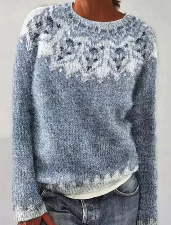 New Women's Sweater Casual Soft Geometric Ribbed Crew Neck Knitted Long Sleeve Regular Tops Knit Outdoor Daily Weekend Blue Green Fall Winter Women Pullovers & Tops
