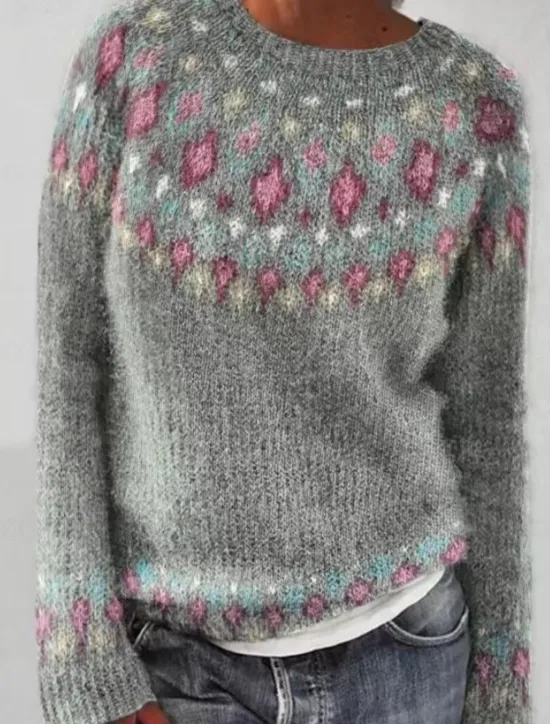 New Women's Sweater Casual Soft Geometric Ribbed Crew Neck Knitted Long Sleeve Regular Tops Knit Outdoor Daily Weekend Blue Green Fall Winter Women Pullovers & Tops