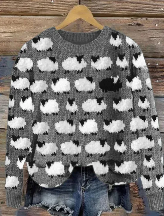 Hot Women's Sweater Casual Soft Animal Ribbed Crew Neck Knitted Print Long Sleeve Regular Tops Knit Outdoor Daily Weekend Blue Green Fall Winter Women Pullovers & Tops