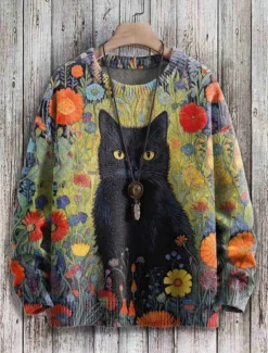 Best Women's Sweater Casual Soft Floral Animal Ribbed Crew Neck Knitted Print Long Sleeve Regular Tops Knit Outdoor Daily Weekend Black Army Green Fall Winter Women Pullovers & Tops