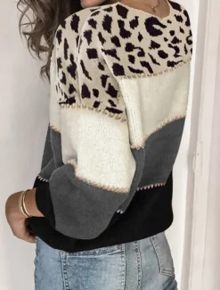 Sale Women's Sweater Casual Soft Leopard Ribbed Crew Neck Knitted Long Sleeve Regular Tops Knit Outdoor Daily Weekend Red Blue Fall Winter Women Pullovers & Tops