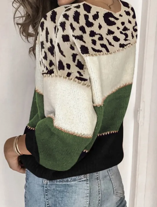 Sale Women's Sweater Casual Soft Leopard Ribbed Crew Neck Knitted Long Sleeve Regular Tops Knit Outdoor Daily Weekend Red Blue Fall Winter Women Pullovers & Tops