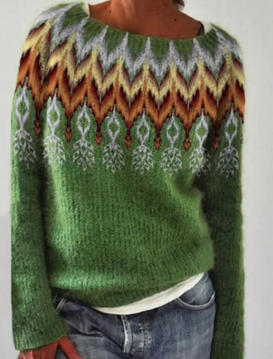 New Women's Sweater Casual Soft Geometric Ribbed Crew Neck Knitted Long Sleeve Regular Tops Knit Outdoor Daily Weekend Blue Dark Green Fall Winter Women Pullovers & Tops