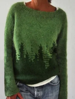 New Women's Sweater Casual Soft Geometric Ribbed Crew Neck Knitted Long Sleeve Regular Tops Knit Outdoor Daily Weekend Blue Dark Green Fall Winter Women Pullovers & Tops