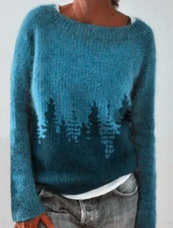 New Women's Sweater Casual Soft Geometric Ribbed Crew Neck Knitted Long Sleeve Regular Tops Knit Outdoor Daily Weekend Blue Dark Green Fall Winter Women Pullovers & Tops