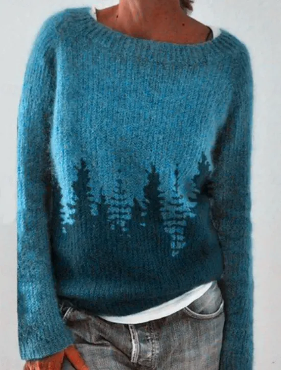 New Women's Sweater Casual Soft Geometric Ribbed Crew Neck Knitted Long Sleeve Regular Tops Knit Outdoor Daily Weekend Blue Dark Green Fall Winter Women Pullovers & Tops