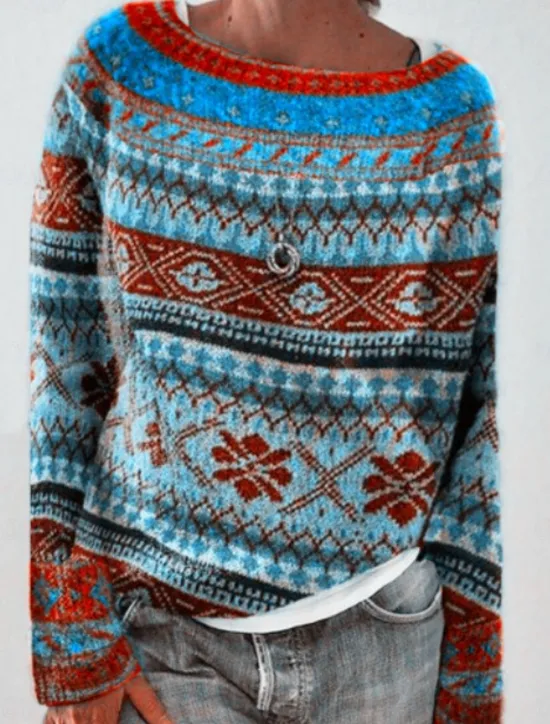 New Women's Sweater Casual Soft Geometric Ribbed Crew Neck Knitted Long Sleeve Regular Tops Knit Outdoor Daily Weekend Blue Dark Green Fall Winter Women Pullovers & Tops