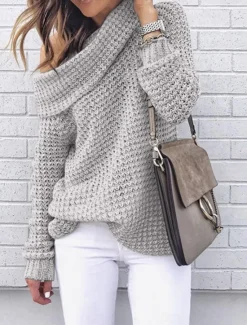 Women's Sweater Casual Soft Pure Color Chunky Turtleneck Knitted Long Sleeve Regular Tops Knit Outdoor Daily Weekend Pink Red Fall Winter Women Pullovers & Tops