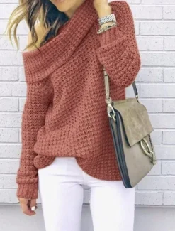 Women's Sweater Casual Soft Pure Color Chunky Turtleneck Knitted Long Sleeve Regular Tops Knit Outdoor Daily Weekend Pink Red Fall Winter Women Pullovers & Tops