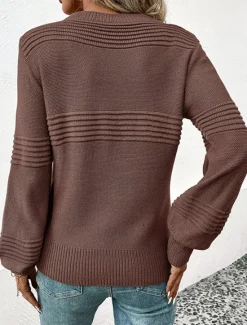 Women's Sweater Casual Soft Pure Color Ribbed Crew Neck Knitted Long Sleeve Regular Tops Knit Outdoor Daily Weekend Army Green Coffee Fall Winter Women Pullovers & Tops