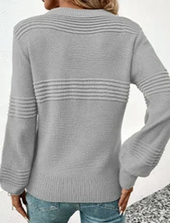 Women's Sweater Casual Soft Pure Color Ribbed Crew Neck Knitted Long Sleeve Regular Tops Knit Outdoor Daily Weekend Army Green Coffee Fall Winter Women Pullovers & Tops