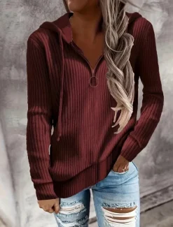 Sale Women's Sweater Casual Soft Pure Color Ribbed Hooded Knitted Long Sleeve Regular Tops Knit Outdoor Daily Weekend Black White Fall Winter Women Cardigans & Outerwears