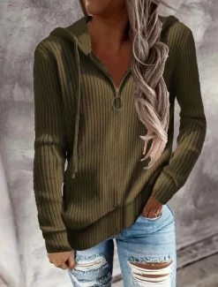 Sale Women's Sweater Casual Soft Pure Color Ribbed Hooded Knitted Long Sleeve Regular Tops Knit Outdoor Daily Weekend Black White Fall Winter Women Cardigans & Outerwears