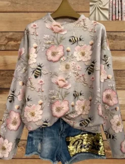 New Women's Sweater Casual Soft Floral Graphic Animal Ribbed Crew Neck Knitted Print Long Sleeve Regular Tops Knit Outdoor Daily Weekend Yellow Blue Fall Winter Women Pullovers & Tops