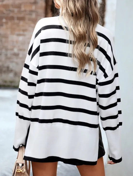 Discount Women's Sweater Casual Soft Striped Ribbed Turtleneck Knitted Long Sleeve Regular Tops Knit Outdoor Daily Weekend White Brown Fall Winter Women Pullovers & Tops