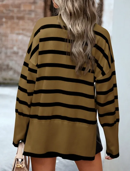 Discount Women's Sweater Casual Soft Striped Ribbed Turtleneck Knitted Long Sleeve Regular Tops Knit Outdoor Daily Weekend White Brown Fall Winter Women Pullovers & Tops